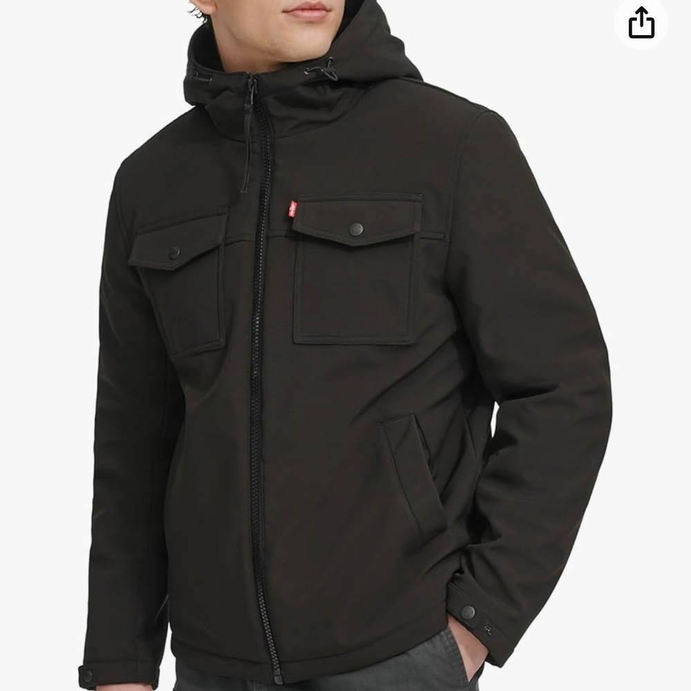 Levi’s Diy Black Soft Shell Sherpa Line Hooded Co… - image 5